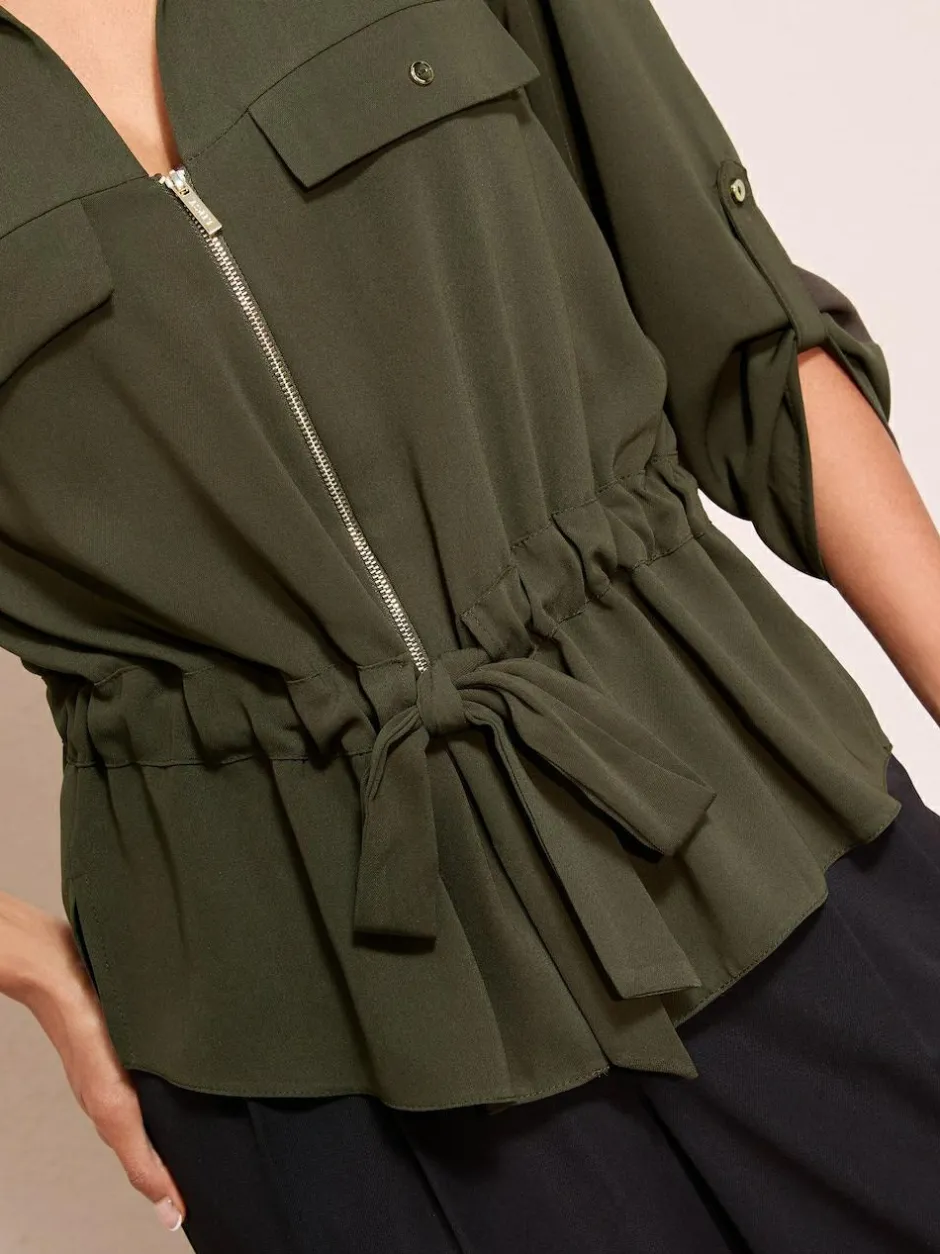 Friends Like These Utility Style Tie Waist Shirt Green New