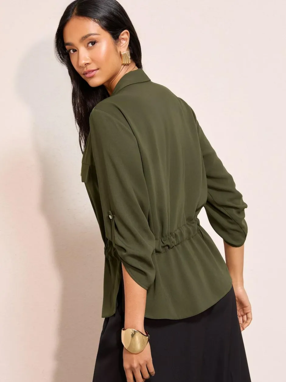 Friends Like These Utility Style Tie Waist Shirt Green New