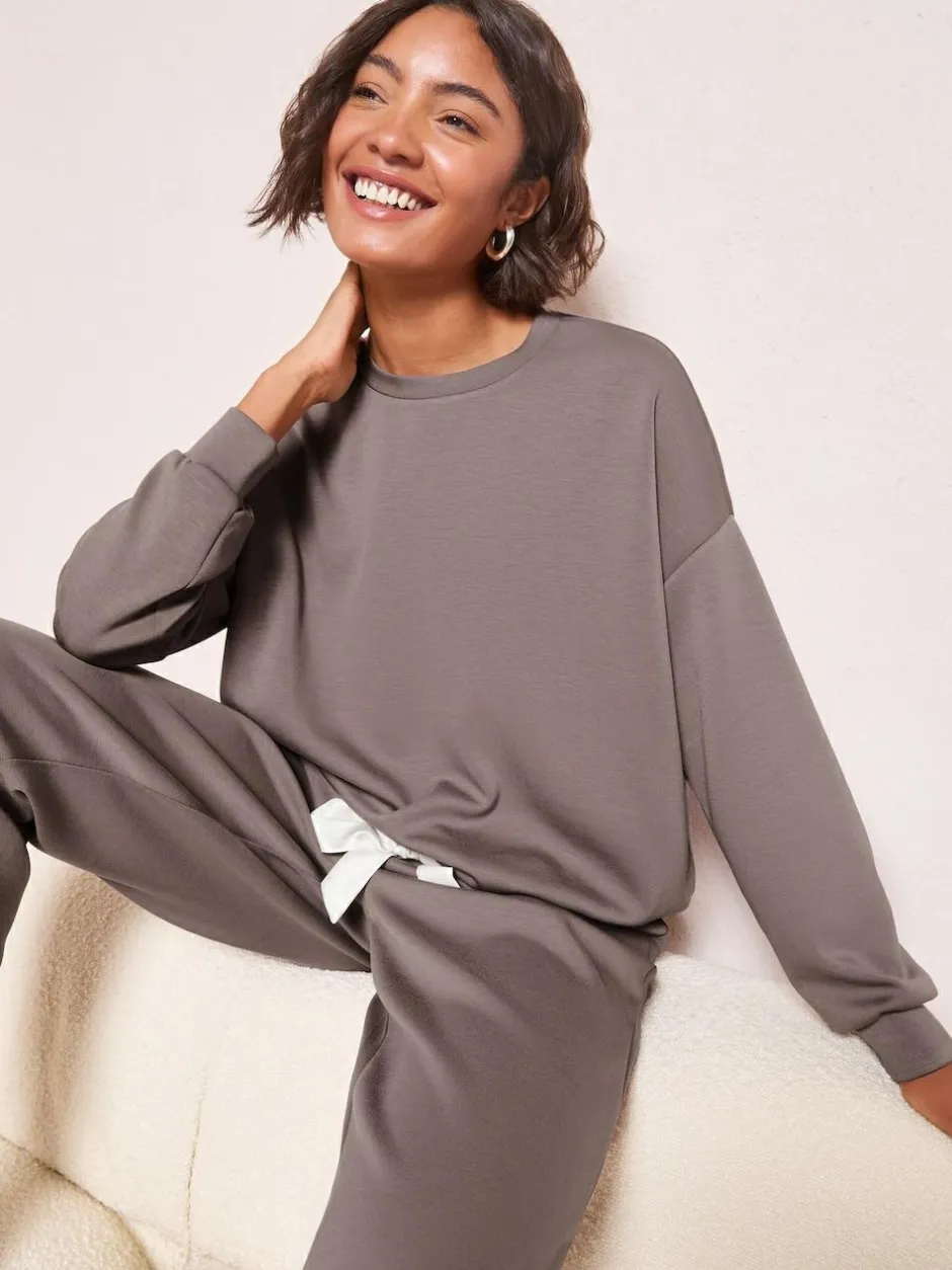 Friends Like These Premium Contrast Long Sleeve Pyjama Top Grey Outlet