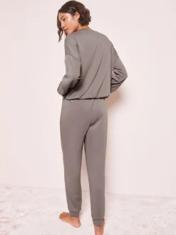 Friends Like These Premium Contrast Long Sleeve Pyjama Top Grey Outlet