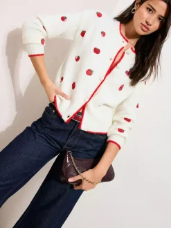Friends Like These Ivory Tomato Embroidered Cardigan Outlet