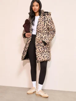 Friends Like These Leopard Printed Mid Length Puffer Coat Outlet