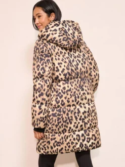 Friends Like These Leopard Printed Mid Length Puffer Coat Outlet