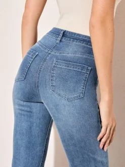 Friends Like These Mid Blue High Waist Pocket Flare Jeans Best