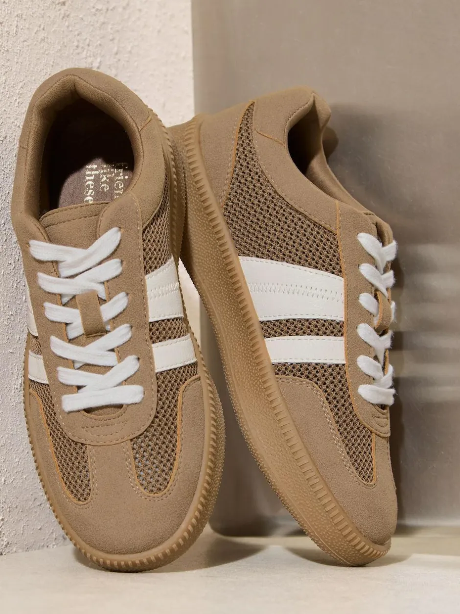 Friends Like These Mocha Brown Standard Fit Lace Up Retro Gumsole Sports Trainers Outlet