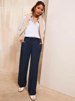 Friends Like These Navy Blue Premium Elastic Back Tailored Wide Leg Trousers New