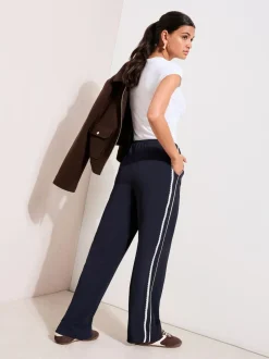 Friends Like These Petite Crochet Trim Wide Leg Trousers Navy Best