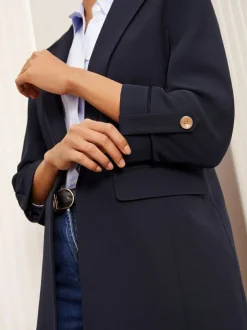 Friends Like These Petite Edge to Edge Tailored Sleeve Detail Blazer Navy Clearance