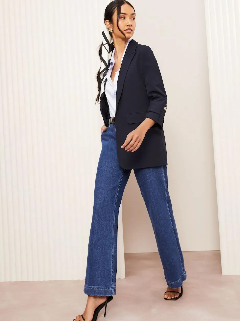 Friends Like These Petite Edge to Edge Tailored Sleeve Detail Blazer Navy Clearance