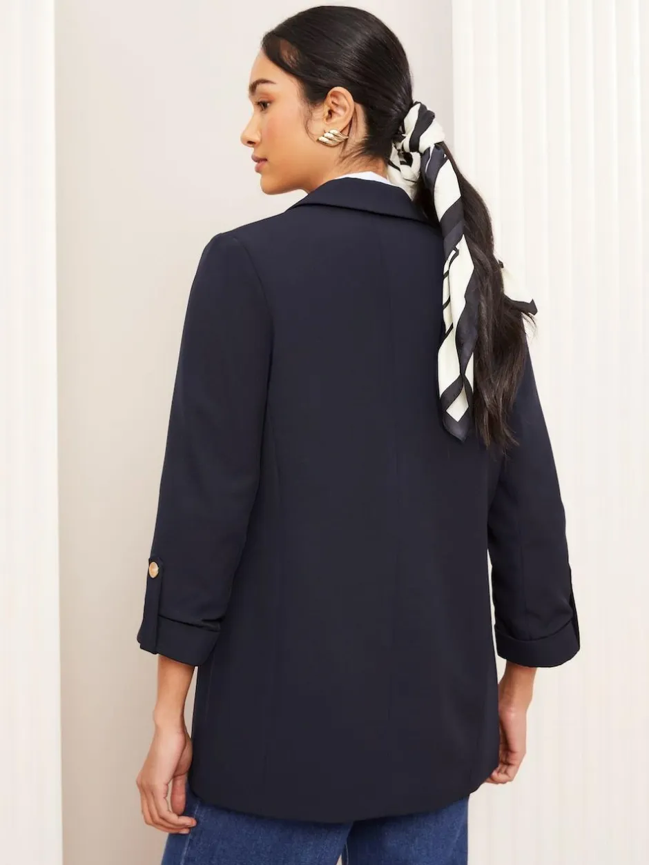 Friends Like These Petite Edge to Edge Tailored Sleeve Detail Blazer Navy Clearance