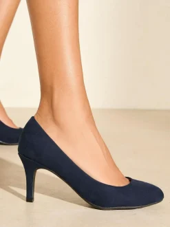 Friends Like These Standard Fit Low Stiletto Heel Round Toe Faux Suede Court Shoes Navy Hot