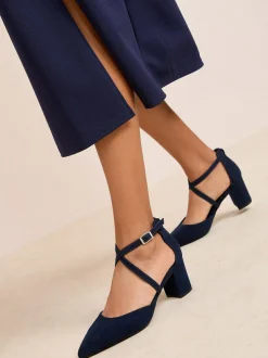 Friends Like These Wide Fit Block Heel Cross Strap Court Shoes Navy Online