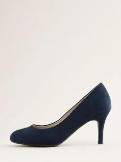Friends Like These Wide Fit Low Stiletto Heel Round Toe Faux Suede Court Shoes Navy New