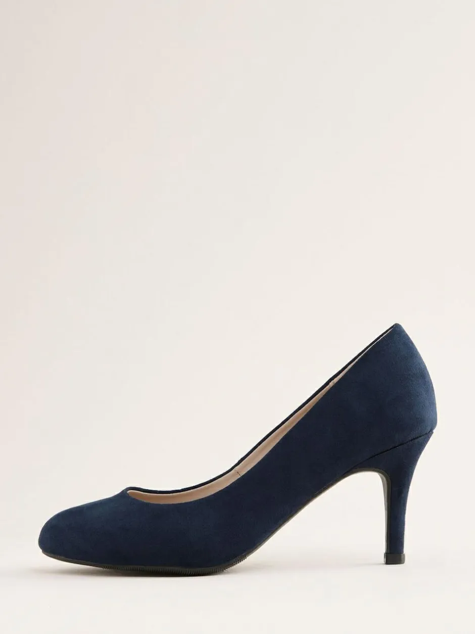 Friends Like These Wide Fit Low Stiletto Heel Round Toe Faux Suede Court Shoes Navy New