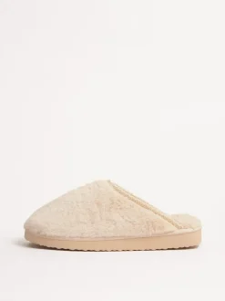 Friends Like These Supersoft Embroidered Tape Faux Fur Nightwear Mule Slippers Neutral Hot