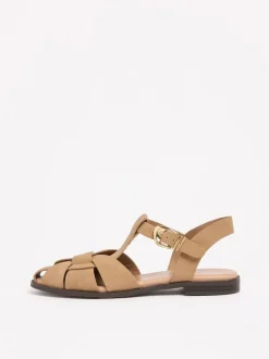 Friends Like These Taupe Faux Suede Closed Toe Flat Fisherman Casual Sandals Discount