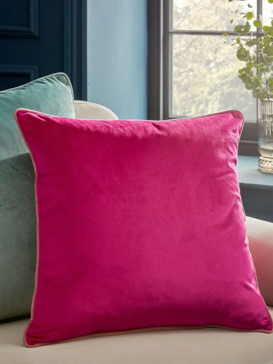 Next Fuchsia Pink Matte Velvet Contrast Pipe 50 x 50cm Cushion New
