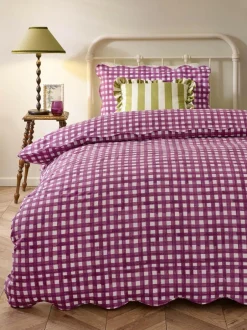 Furn Berry Pink Scalloped Edge Gingham Duvet Set Best