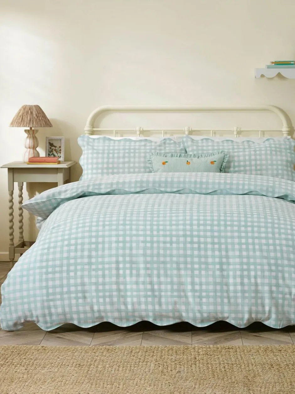 Furn Blue Scalloped Edge Gingham Duvet Set Sale