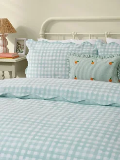Furn Blue Scalloped Edge Gingham Duvet Set Sale