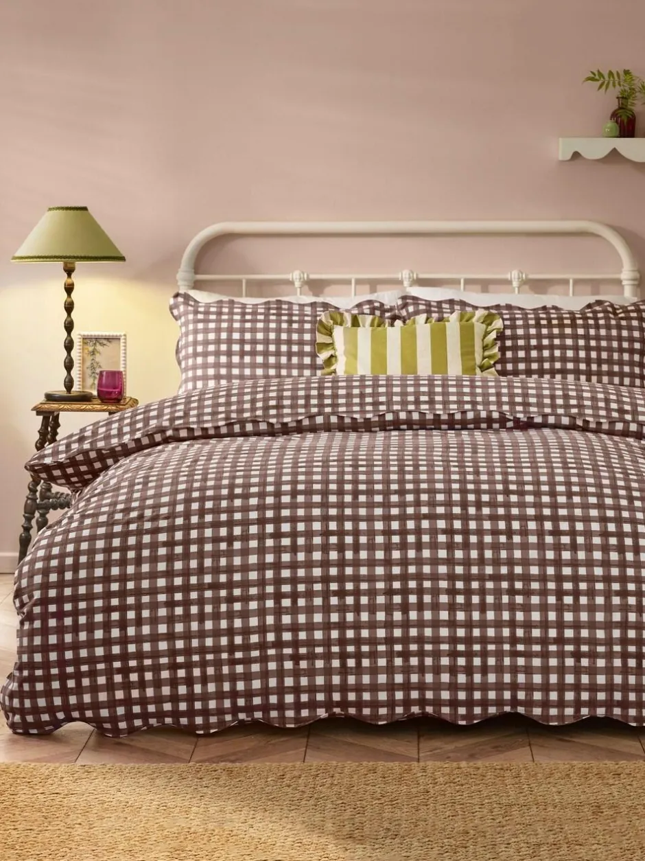 Furn Chocolate Scalloped Edge Gingham Duvet Set Online