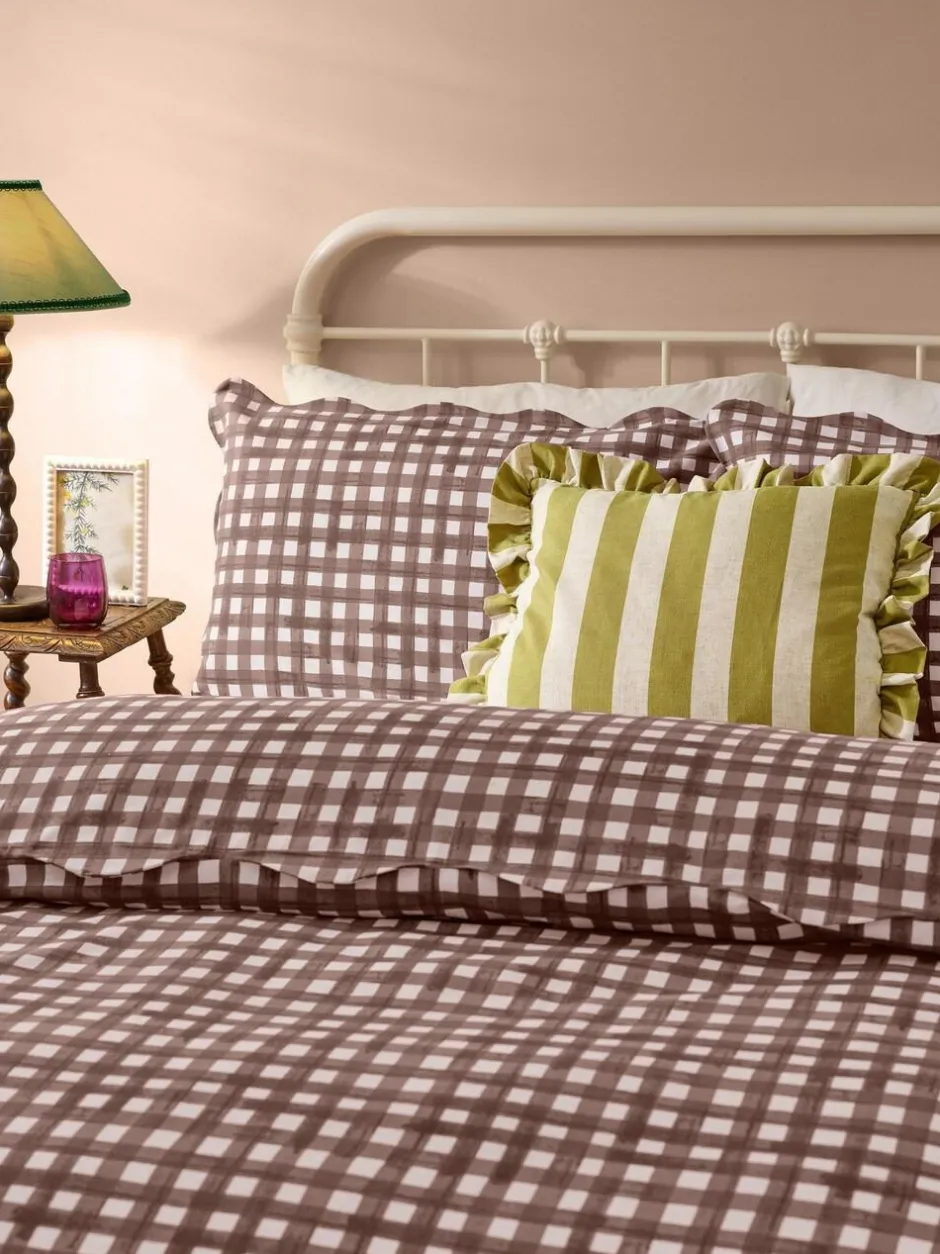Furn Chocolate Scalloped Edge Gingham Duvet Set Online