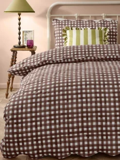 Furn Chocolate Scalloped Edge Gingham Duvet Set Online