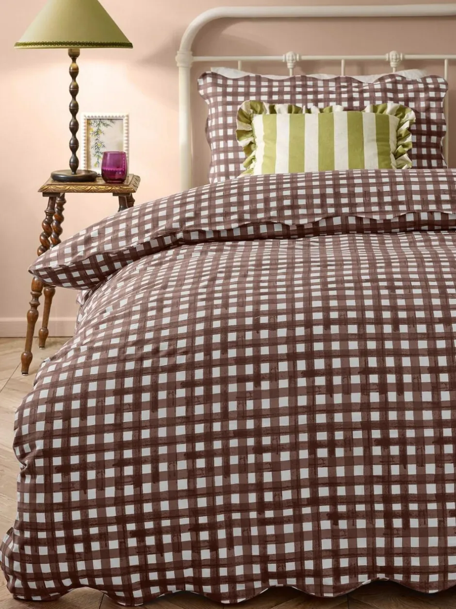 Furn Chocolate Scalloped Edge Gingham Duvet Set Online
