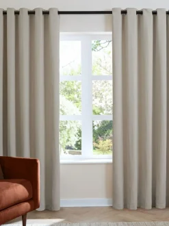 Furn Natural Soft Chenille 100% Blackout Eyelet Curtains Discount