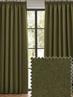 Furn . Olive Dawn 100% Blackout Thermal Pencil Pleat Curtains New