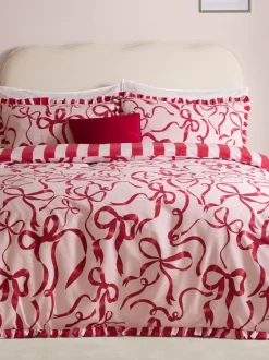 Furn Pink/Red La Vie En Bows Reversible Ruffle Duvet Cover and Pillowcase Set Best