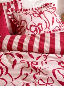Furn Pink/Red La Vie En Bows Reversible Ruffle Duvet Cover and Pillowcase Set Best