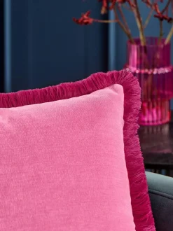 Next Fushsia Pink 45 x 45cm Soft Velour Contrast Fringe Cushion Clearance