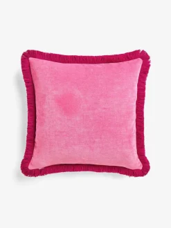 Next Fushsia Pink 45 x 45cm Soft Velour Contrast Fringe Cushion Clearance