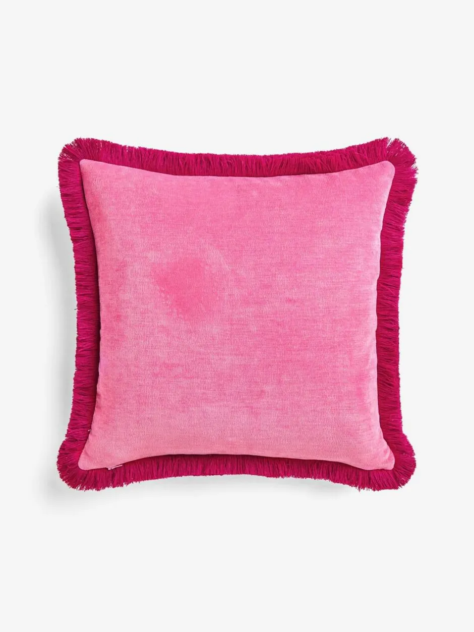 Next Fushsia Pink 45 x 45cm Soft Velour Contrast Fringe Cushion Clearance