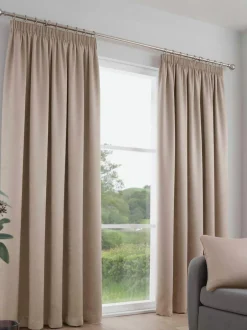 Fusion Natural Galaxy Room Darkening Woven Pair of Pencil Pleat Curtains Clearance