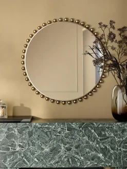 Next Gold Bobbin Round Wall Mirror Outlet
