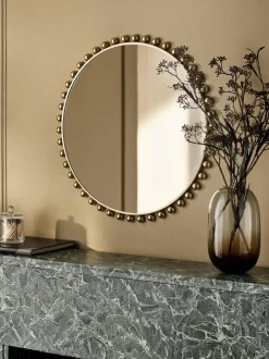 Next Gold Bobbin Round Wall Mirror Outlet