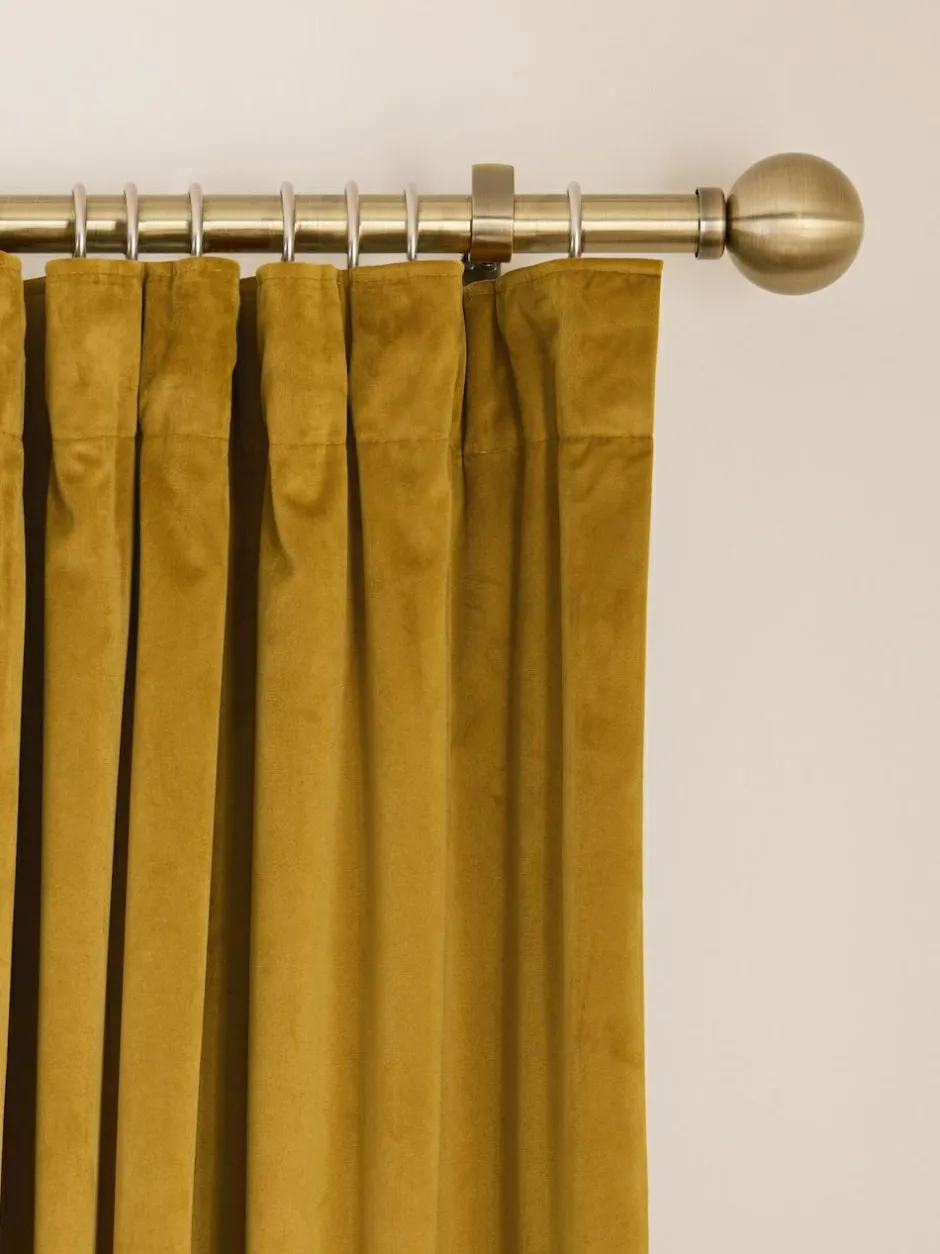 Next Gold Dark Matte Velvet Pencil Pleat Blackout/Thermal Curtains Outlet