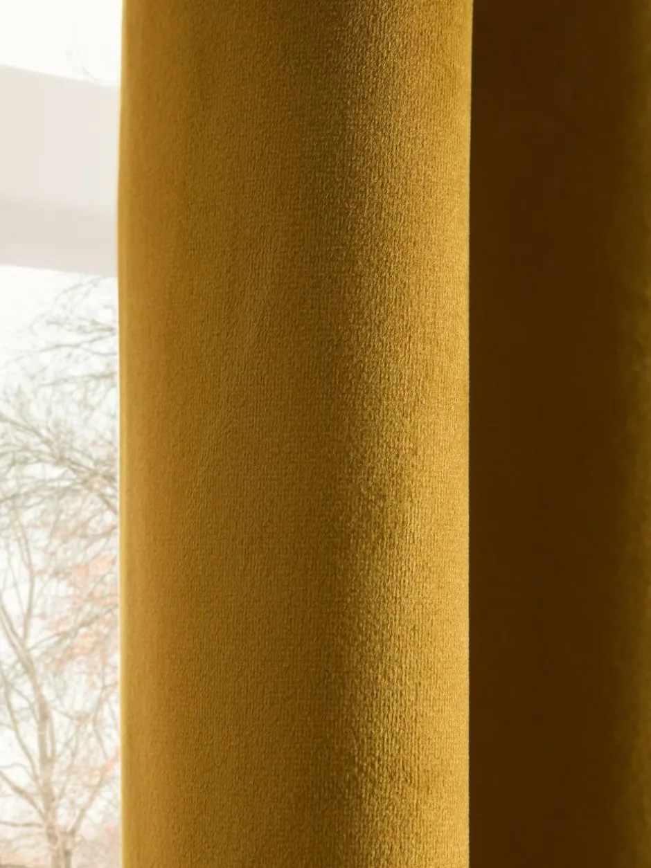 Next Gold Dark Matte Velvet Pencil Pleat Blackout/Thermal Curtains Outlet