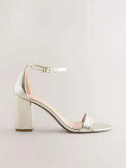 Next Extra Wide Fit Block Heel Sandals Gold