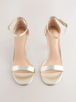 Next Extra Wide Fit Block Heel Sandals Gold