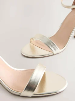 Next Extra Wide Fit Block Heel Sandals Gold