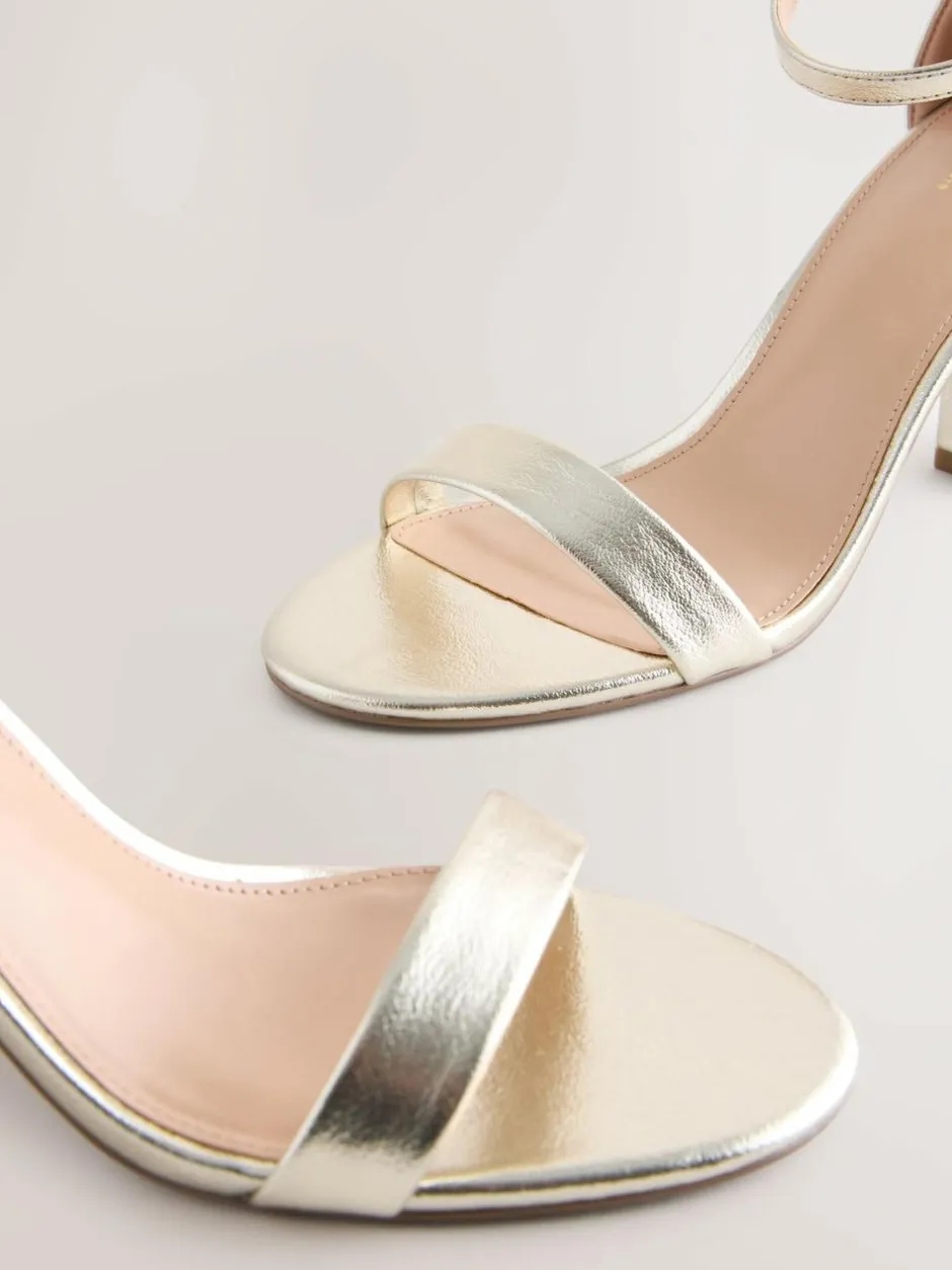 Next Extra Wide Fit Block Heel Sandals Gold