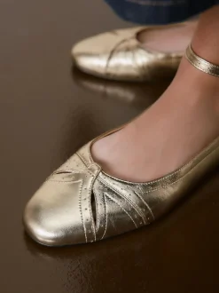 Next Forever Comfort® Leather Ballet Flats With Ankle Strap Gold Hot