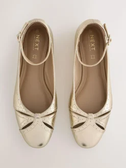 Next Forever Comfort® Leather Ballet Flats With Ankle Strap Gold Hot