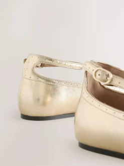 Next Forever Comfort® Leather Ballet Flats With Ankle Strap Gold Hot