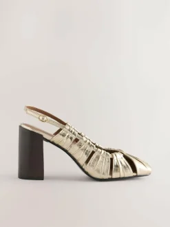 Next Gold Forever Comfort® Leather Slot Slingback Block Heels Online