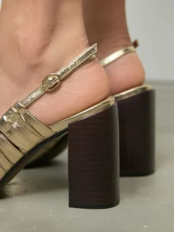 Next Gold Forever Comfort® Leather Slot Slingback Block Heels Online