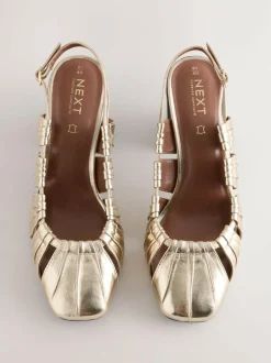 Next Gold Forever Comfort® Leather Slot Slingback Block Heels Online